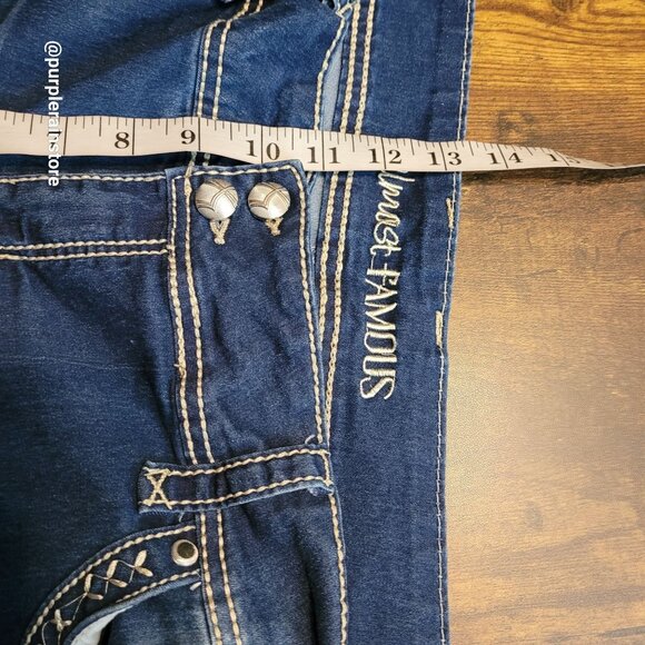 Almost Famous Cuffed Capri Jeans 20 High Rise Thick Stitch Medium Dark Wash - Picture 9 of 12